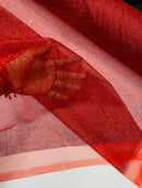 Shimmer Glitter Mesh Fabric - Red - Shiny Glitter Dots Design on Lace Mesh Sold By Yard