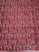 Zebra Stripe Glitter Fabric - Red - Glitter Design Zebra Lines on Lace Fabric By Yard