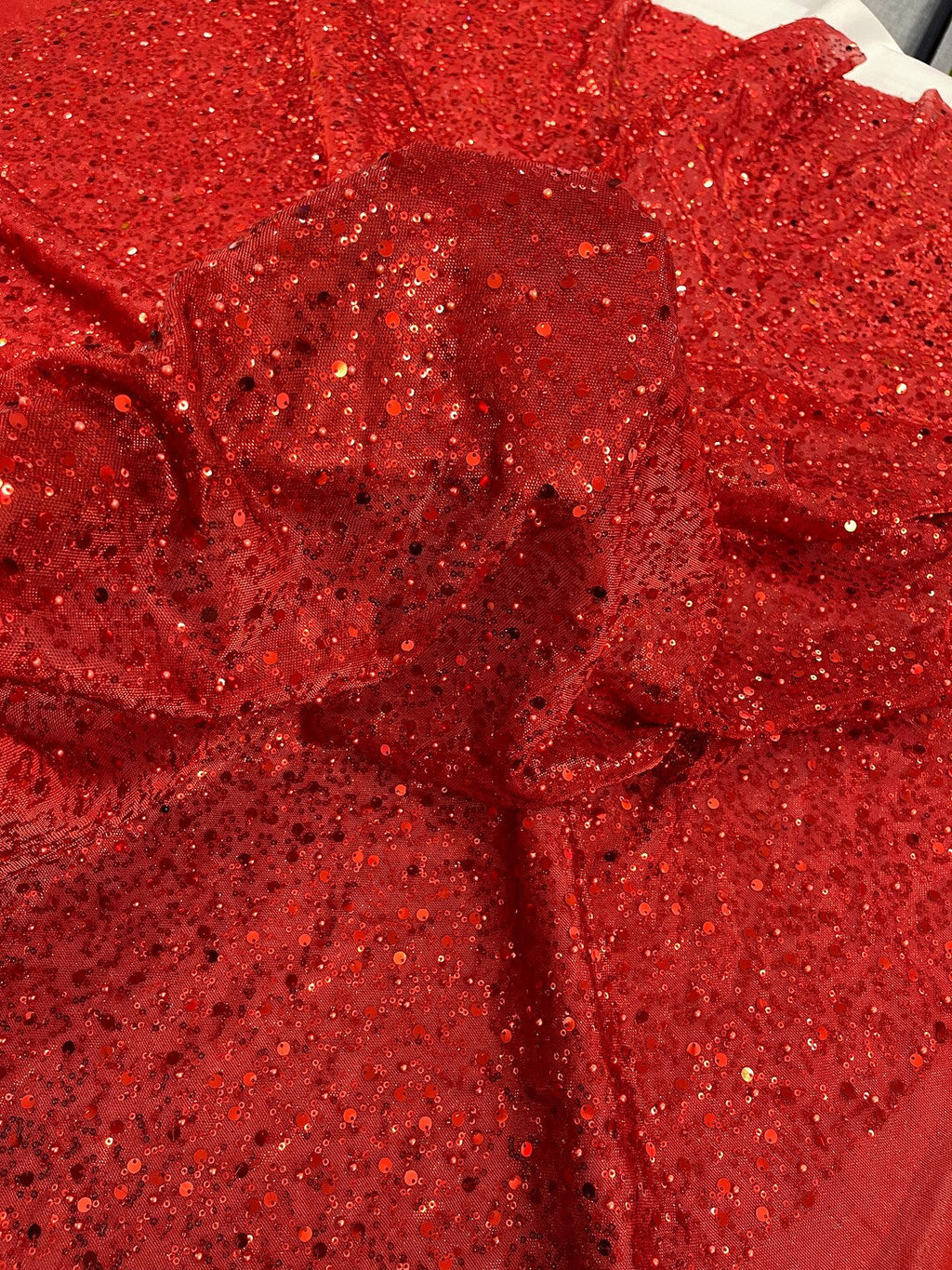 Shimmer Glitter Bead Fabric - Red - Sparkle Stretch Sequins Bead Shiny Glitter Fabric By Yard