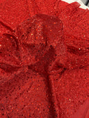 Shimmer Glitter Bead Fabric - Red - Sparkle Stretch Sequins Bead Shiny Glitter Fabric By Yard