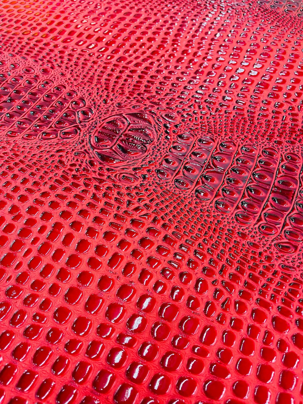 Gator Embossed Vinyl Leather Fabric - Red - Faux Gator Skin Vinyl Fabric Sold By Yard
