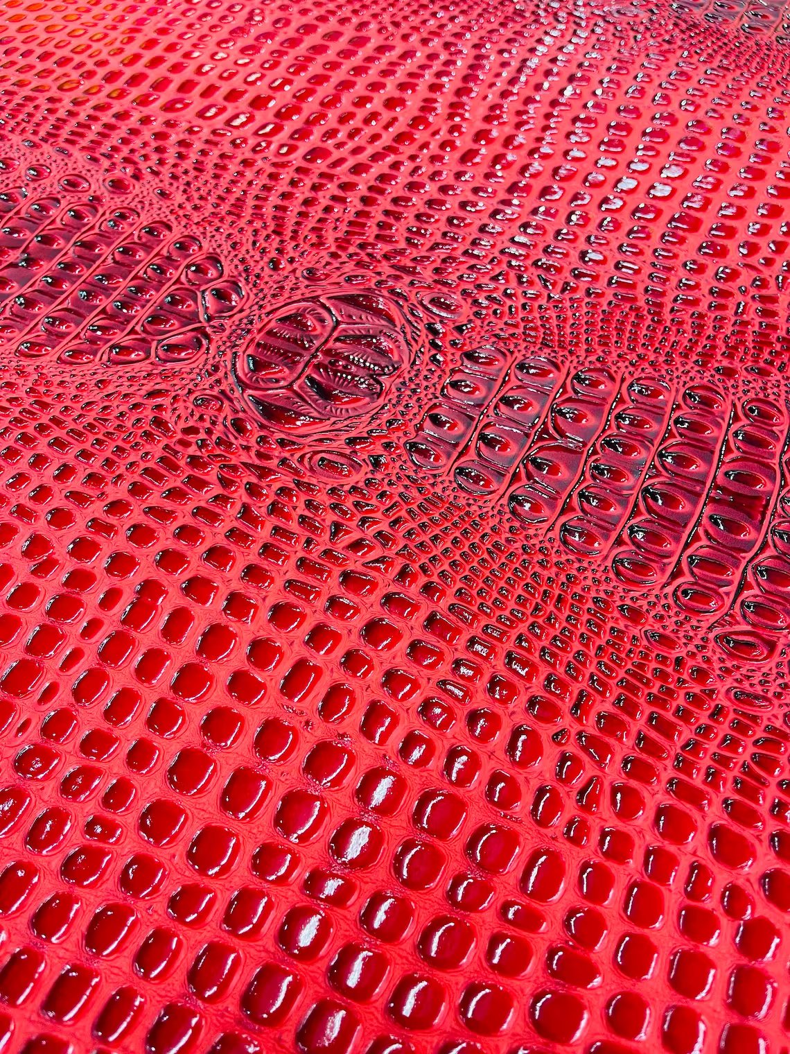 Gator Embossed Vinyl Leather Fabric - Red - Faux Gator Skin Vinyl Fabric Sold By Yard