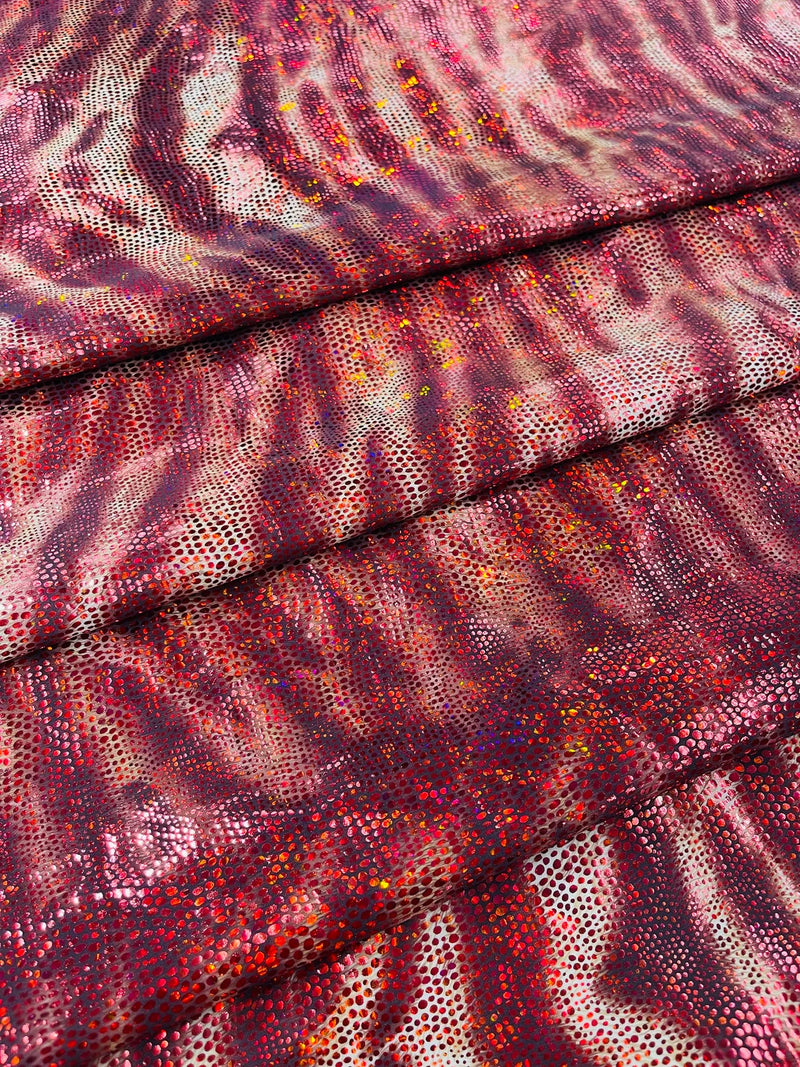 Tiger Design Spandex Fabric - Red - 58/60" Animal Print Mystique 4 Way Stretch Fabric By Yard