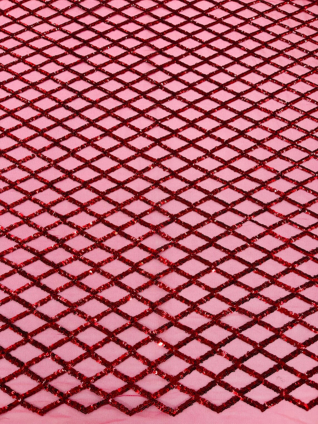 Diamond Sequins Fabric - Purple - Diamond Geometric Net Design on Mesh Lace Fabric By Yard
