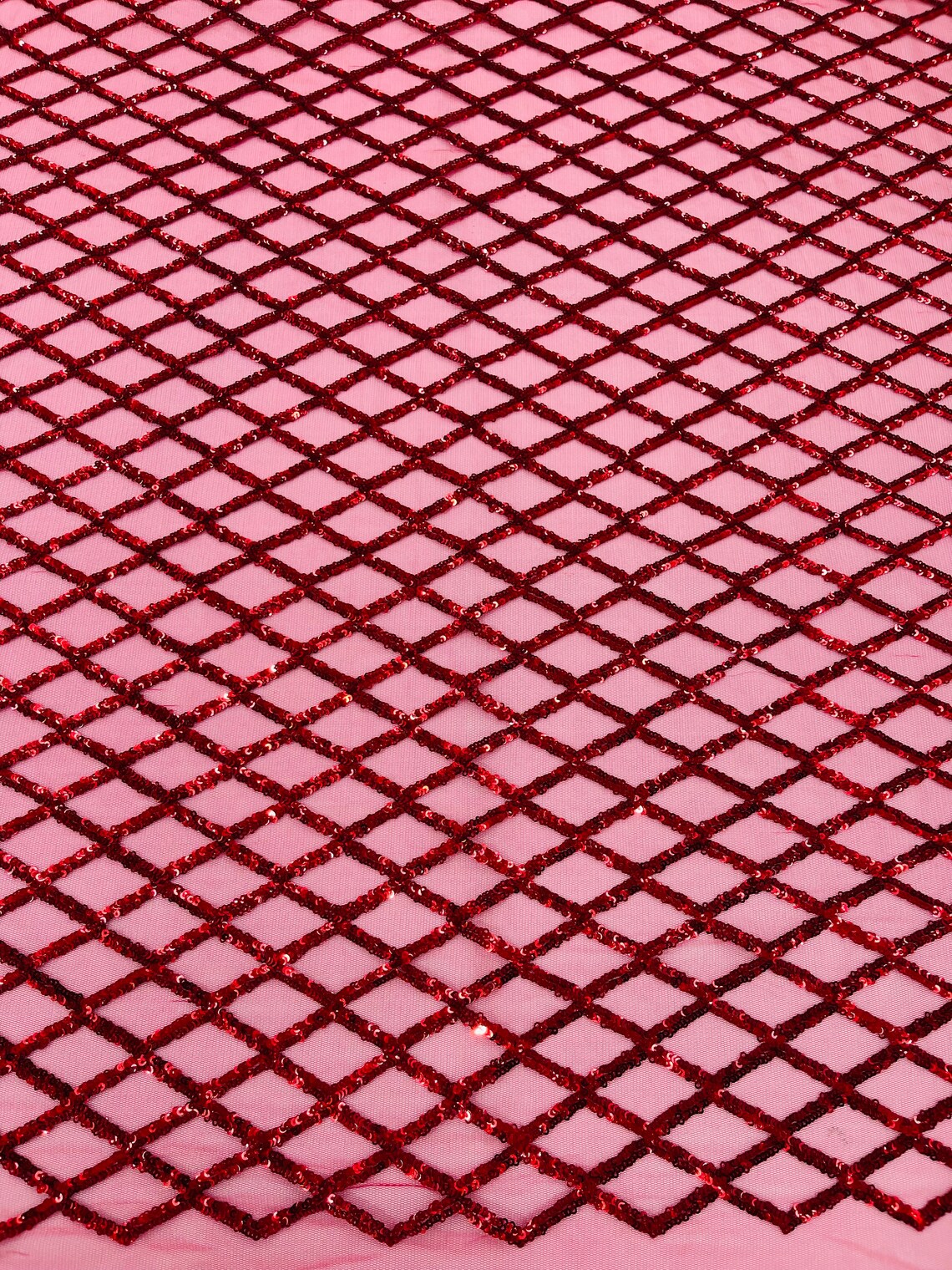 Diamond Sequins Fabric - Purple - Diamond Geometric Net Design on Mesh Lace Fabric By Yard