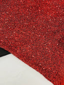 Sequins on Metallic Foil - Red  - 5mm Sequins Confetti 2Way Stretch Spandex Fabric by yard