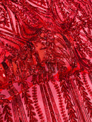 Mermaid Design Sequins Fabric - Red - Sequins Fabric 4 Way Stretch on Mesh By Yard