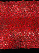 Mirror Sequins Velvet Fabric - Red - Large Shiny Mirror Cut Sequins By Yard