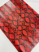Snake Python Faux Leather Vinyl - Red - 3D Snake Print Design Embossed Vinyl By Yard