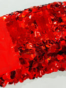 Round Large Sequins - Red - Paillette Large Round Sequins Design Fabric By Yard