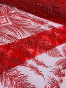 Beaded Lines Fabric - Red - Luxury Beads and Sequins Line Design Fabric By Yard