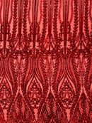 Mermaid Design Sequins Fabric - Red - Sequins Fabric 4 Way Stretch on Mesh By Yard