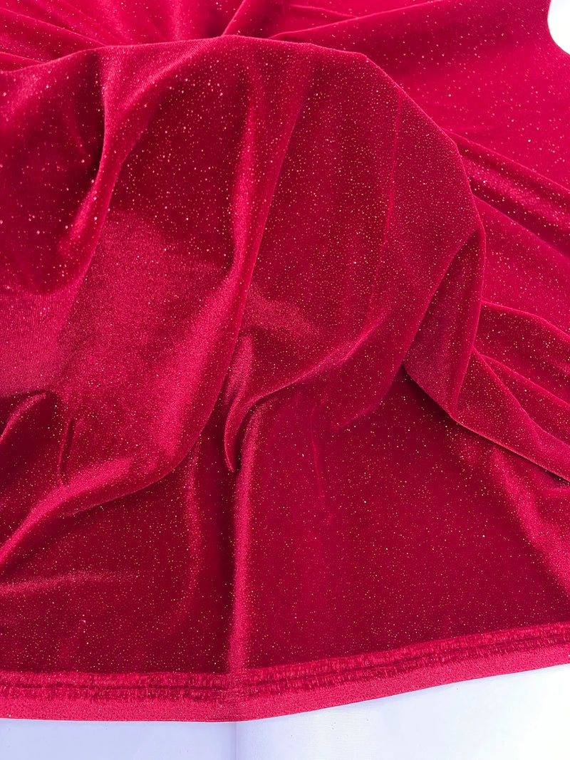 Glitter Stretch Velvet Fabric - 58"/60 Stretch Shimmer Glitter Velvet Fabric By Yard