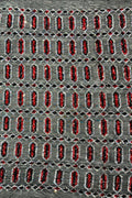 Fancy Gem Jewel Fabric - Red on Black - Geometric Stretch Sequins Design on Mesh By Yard