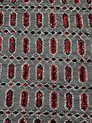 Fancy Gem Jewel Fabric - Red on Black - Geometric Stretch Sequins Design on Mesh By Yard