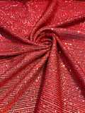 Mille Striped Stretch Sequins - Red - 4 Way Stretch Spandex Sequins Striped Fabric By The Yard