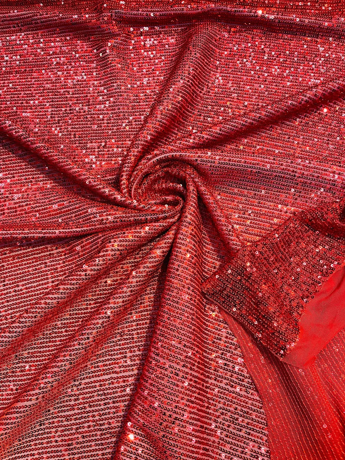 Mille Striped Stretch Sequins - Red - 4 Way Stretch Spandex Sequins Striped Fabric By The Yard