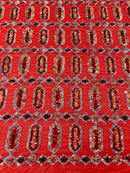 Fancy Gem Jewel Fabric - Red Iridescent - Geometric Stretch Sequins Design on Mesh By Yard