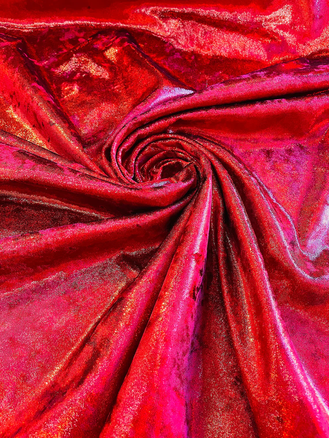 Iridescent Foggy Foil Fabric - Red Iridescent - Oil Slick 58/60" Stretch Foil Velvet Fabric By Yard