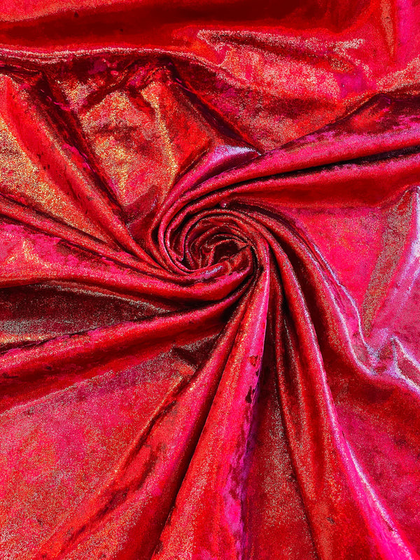 Iridescent Foggy Foil Fabric - Red Iridescent - Oil Slick 58/60" Stretch Foil Velvet Fabric By Yard
