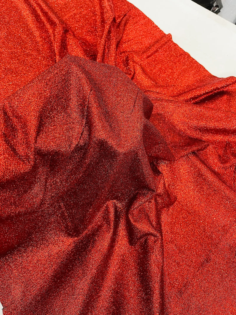 Shimmer Glitter Fabric - Red on Black - Luxury Sparkle Stretch Solid Fabric Sold By Yard