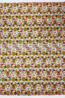 Floral Multi-Color Lace Fabric - Red / Yellow / Green on Black - Embroidered Design Lace By Yard