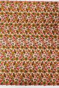Floral Multi-Color Lace Fabric - Red / Yellow / Green on Red - Embroidered Design Lace By Yard