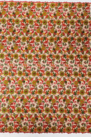 Floral Multi-Color Lace Fabric - Red / Yellow / Green on Red - Embroidered Design Lace By Yard