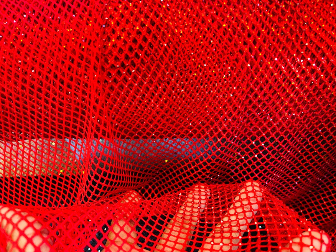 Fish Net Spandex Rhinestone Fabric - Spandex Fish Net Rhinestones Fabric - 15 Yard Roll
