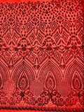 Geometric Pattern Sequins - Red - 4 Way Stretch Colorful Shine Designer Sequins By Yard