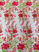 Floral Design Multi Color Red / Green Embroidered on Black Mesh Lace Fabric by Yard