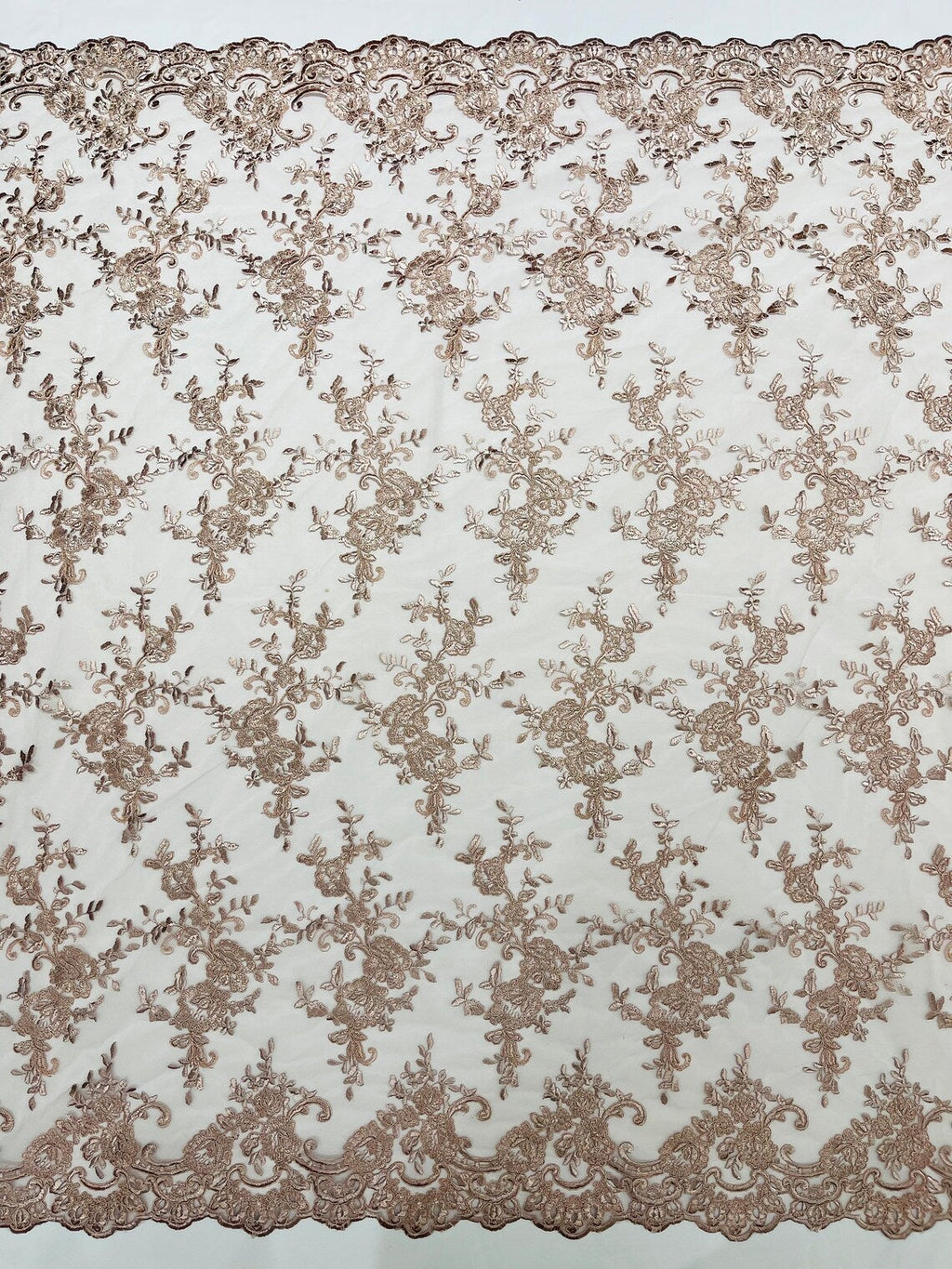 Floral Plant Lace Fabric - Rosa Palo - Embroidery Flower Small Leaf Design Lace Fabric Sold By Yard