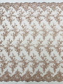 Floral Plant Lace Fabric - Rosa Palo - Embroidery Flower Small Leaf Design Lace Fabric Sold By Yard