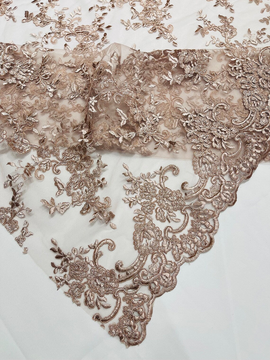 Floral Plant Lace Fabric - Rosa Palo - Embroidery Flower Small Leaf Design Lace Fabric Sold By Yard