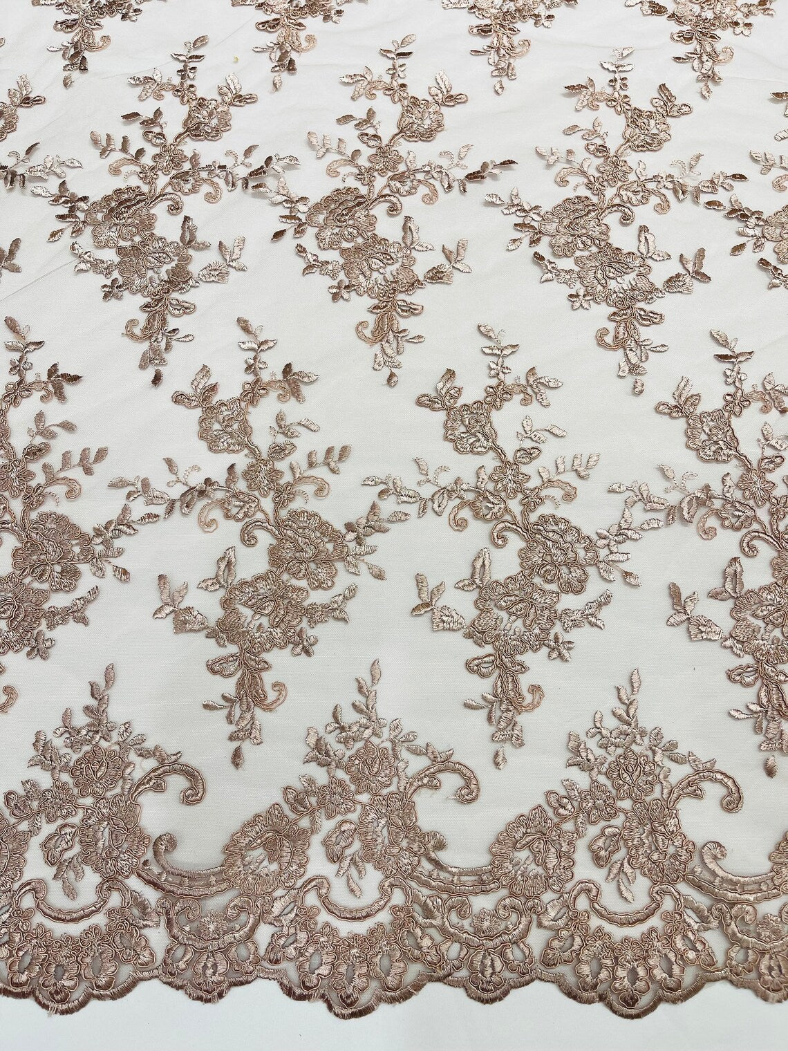 Floral Plant Lace Fabric - Rosa Palo - Embroidery Flower Small Leaf Design Lace Fabric Sold By Yard