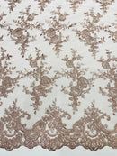 Floral Plant Lace Fabric - Rosa Palo - Embroidery Flower Small Leaf Design Lace Fabric Sold By Yard