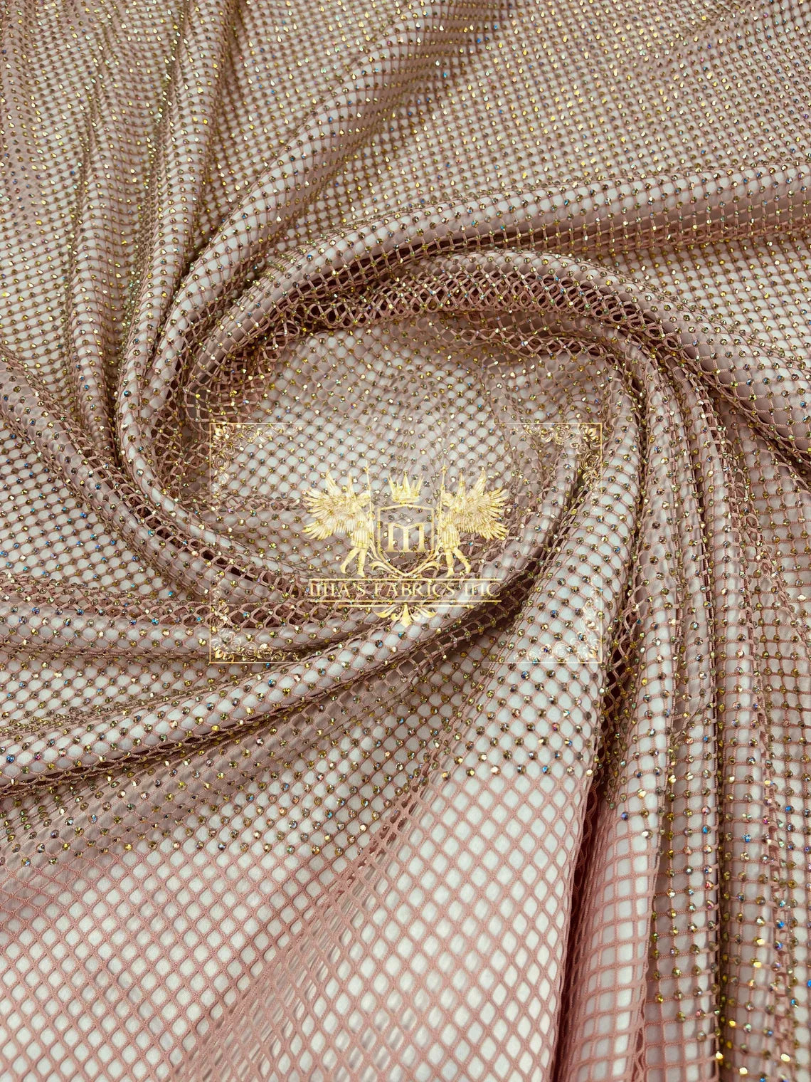 Fish Net Spandex Rhinestone Fabric - Spandex Fish Net Rhinestones Fabric - 15 Yard Roll