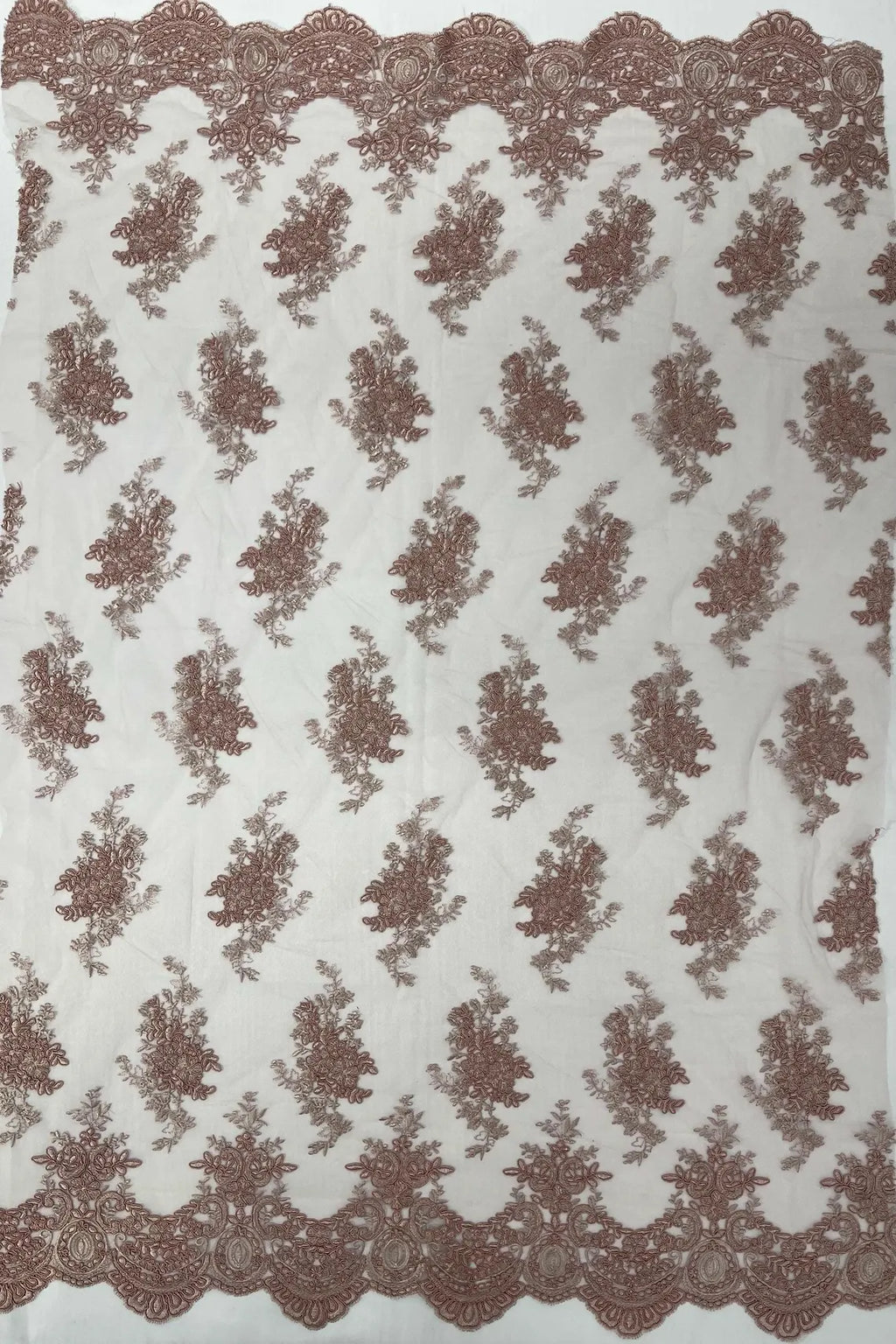 Floral Damask Lace Fabric - Rose - Embroidered Damask Flowers on Lace Fabric By Yard