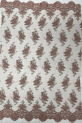 Floral Damask Lace Fabric - Rose - Embroidered Damask Flowers on Lace Fabric By Yard