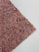 Butterfly Swirl Lace Fabric - Rose - Metallic Sequins Design on Lace Fabric By Yard