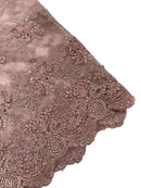 Floral Damask Lace Fabric - Rose - Embroidered Damask Flowers on Lace Fabric By Yard