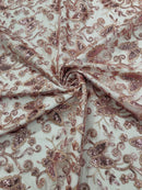 Butterfly Swirl Lace Fabric - Rose - Metallic Sequins Design on Lace Fabric By Yard