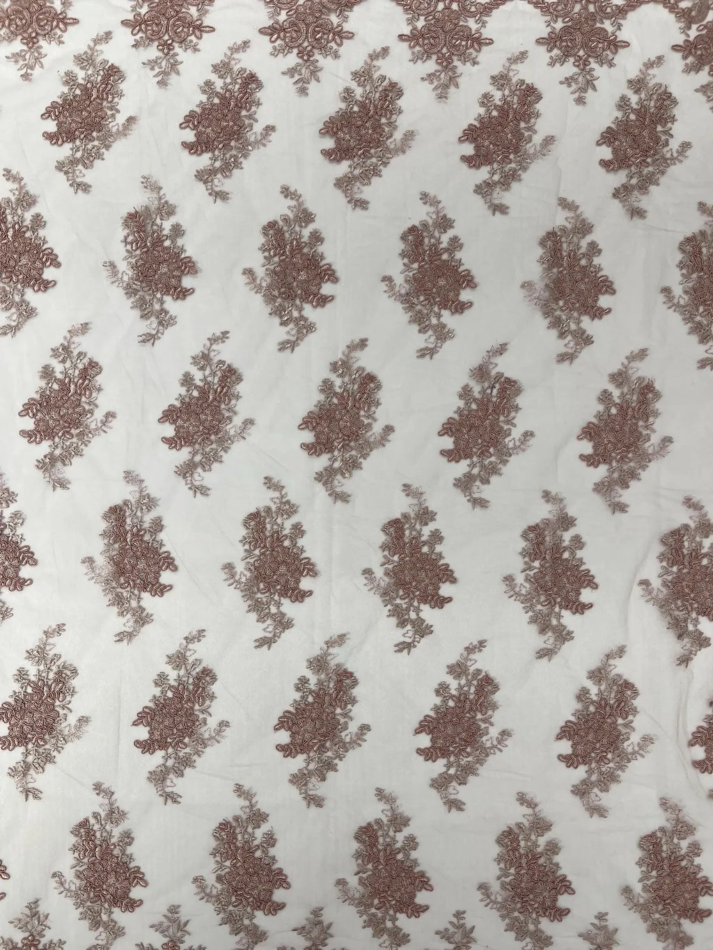 Floral Damask Lace Fabric - Rose - Embroidered Damask Flowers on Lace Fabric By Yard