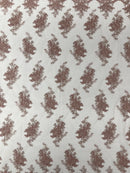 Floral Damask Lace Fabric - Rose - Embroidered Damask Flowers on Lace Fabric By Yard