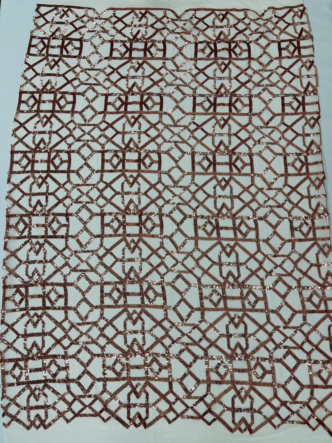 Geometric Shape Sequin - Rose - Fancy Geometric Sequins Design on Mesh By Yard