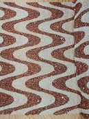 Wavy Line Velvet Sequins - Rose Gold / White - Velvet Sequins 2 Way Stretch Fabric 58/60” By Yard