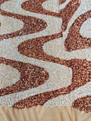 Wavy Line Velvet Sequins - Rose Gold / White - Velvet Sequins 2 Way Stretch Fabric 58/60” By Yard