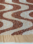 Wavy Line Velvet Sequins - Rose Gold / White - Velvet Sequins 2 Way Stretch Fabric 58/60” By Yard