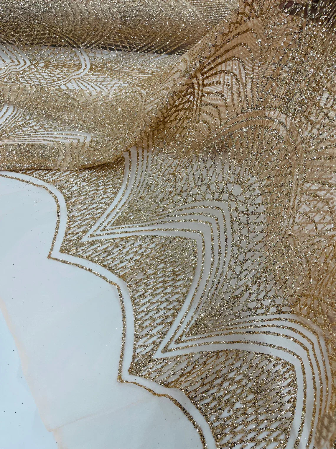 Geometric Glitter Fabric - Rose Gold - Shimmer Glitter Geometric Design Fabric By Yard