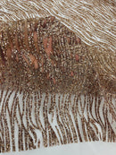 Zebra Stripe Glitter Fabric - Rose Gold - Glitter Design Zebra Lines on Lace Fabric By Yard